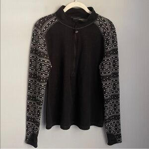 Terramar Woolskins Black and Gray Patterned 1/2 Zip Pullover Size Large